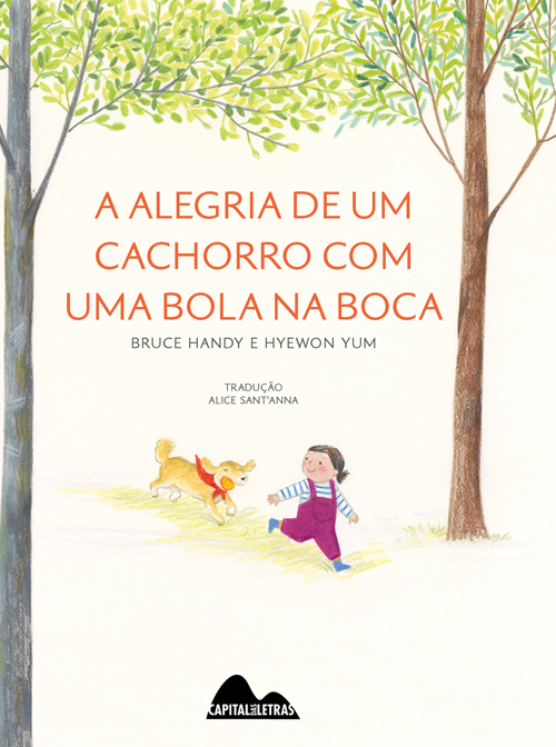 A alegria de um cachorro com uma bola na boca