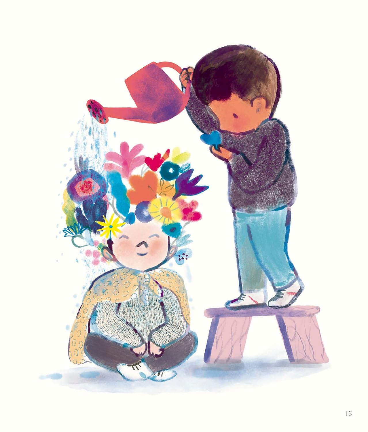 O menino com flores no cabelo