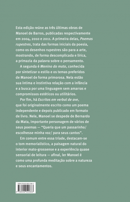 Poemas rupestres, Menino do Mato e Escritos em verbal de ave - Manoel ...